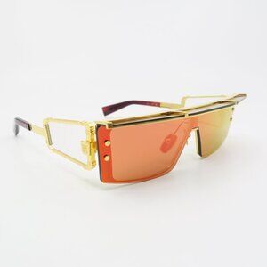 Balmain WONDER BOY III BPS-127C 145mm Gold & Red Shield New Unisex Sunglasses.